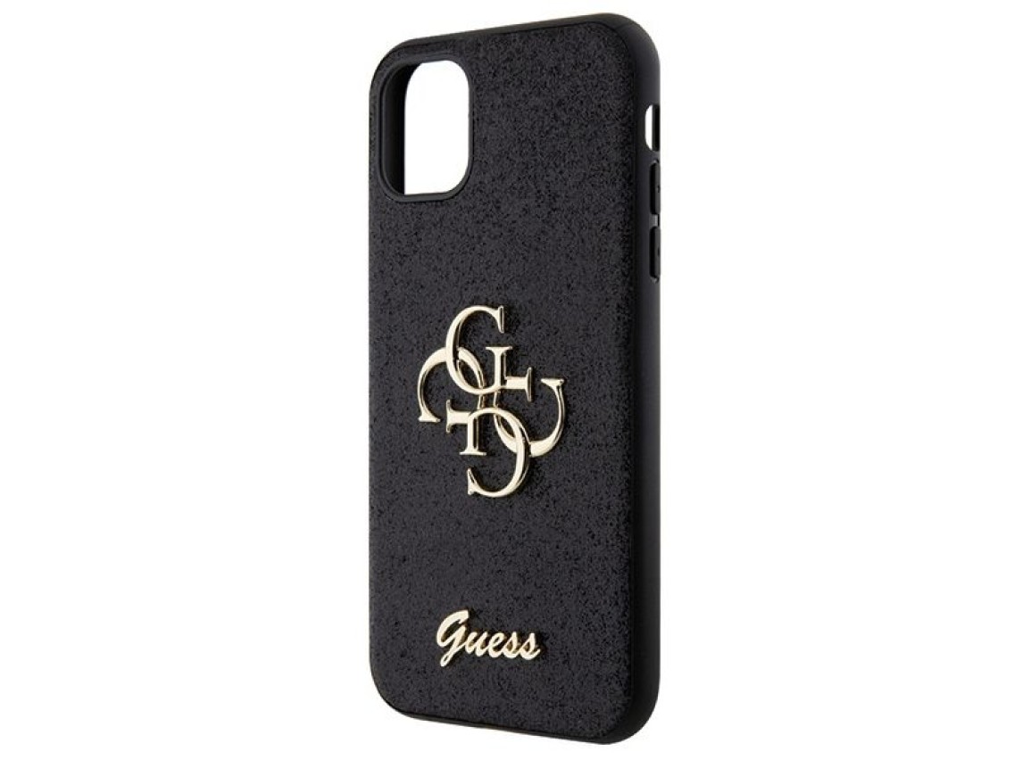 Capa Guess GUHCN61HG4SGK para iPhone 11 / Xr - preta com glitter e letras grandes 4G