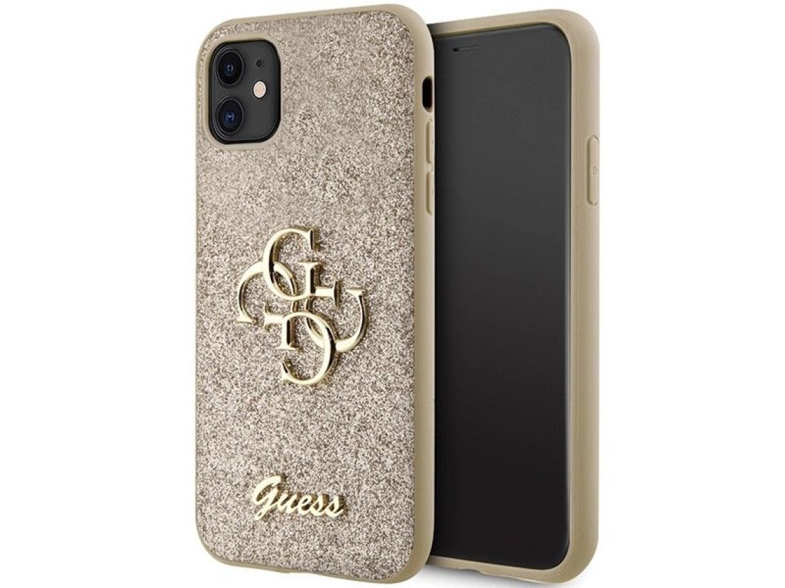 Capa Guess GUHCN61HG4SGD para iPhone 11 / Xr - Glitter dourado com escrita grande 4G