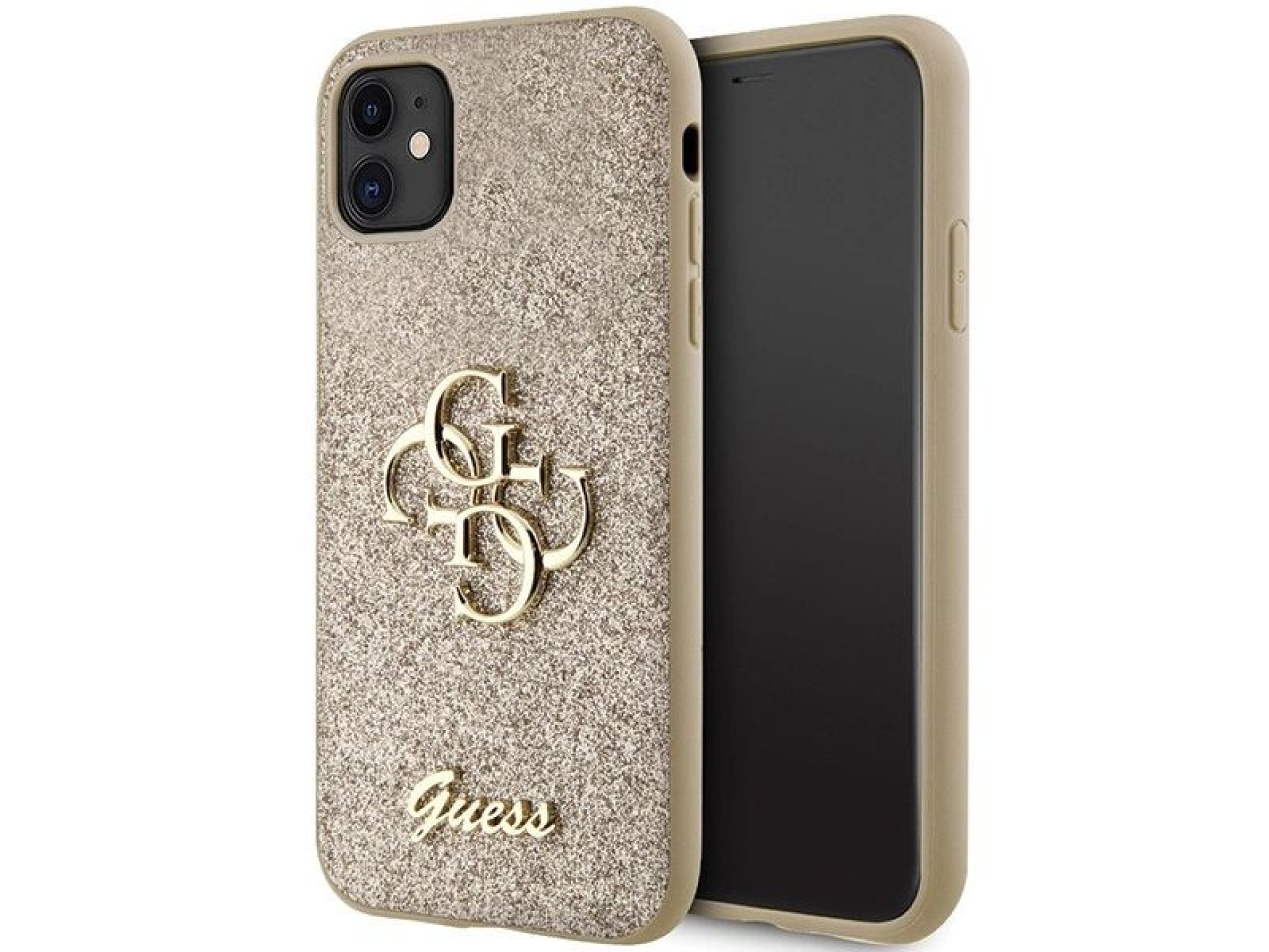 Capa Guess GUHCN61HG4SGD para iPhone 11 / Xr - Glitter dourado com escrita grande 4G