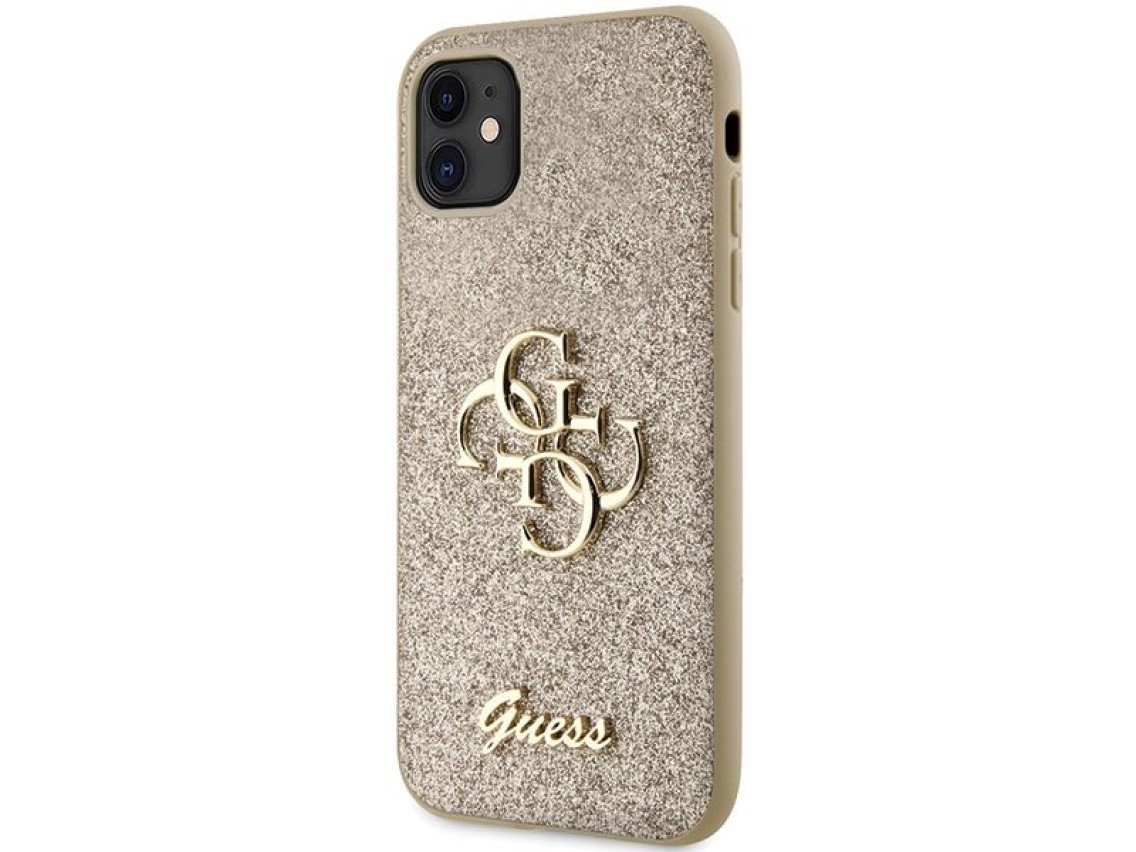 Capa Guess GUHCN61HG4SGD para iPhone 11 / Xr - Glitter dourado com escrita grande 4G