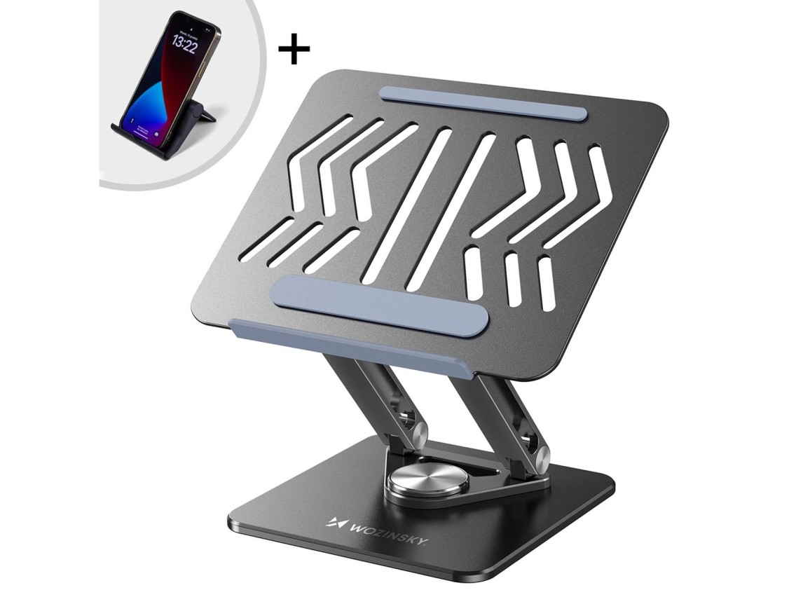 Wozinsky WRS-CPY84SB 360 Aluminum Laptop and Tablet Stand + Free Smartphone Stand - Black