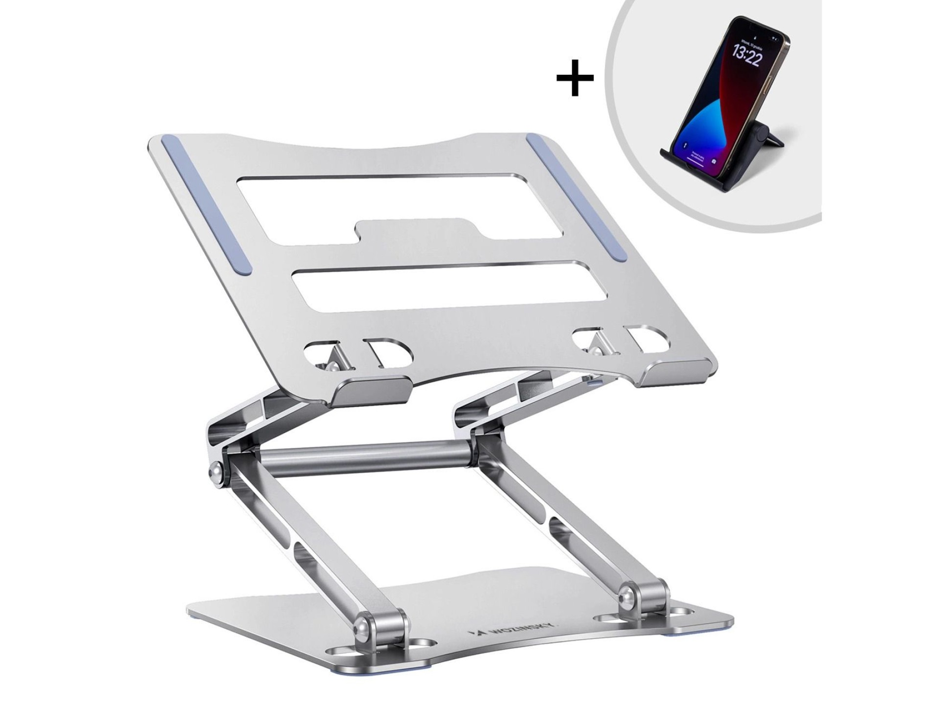 Wozinsky WRS-CPY75DSS Aluminum Laptop and Tablet Stand + Free Smartphone Stand - Silver