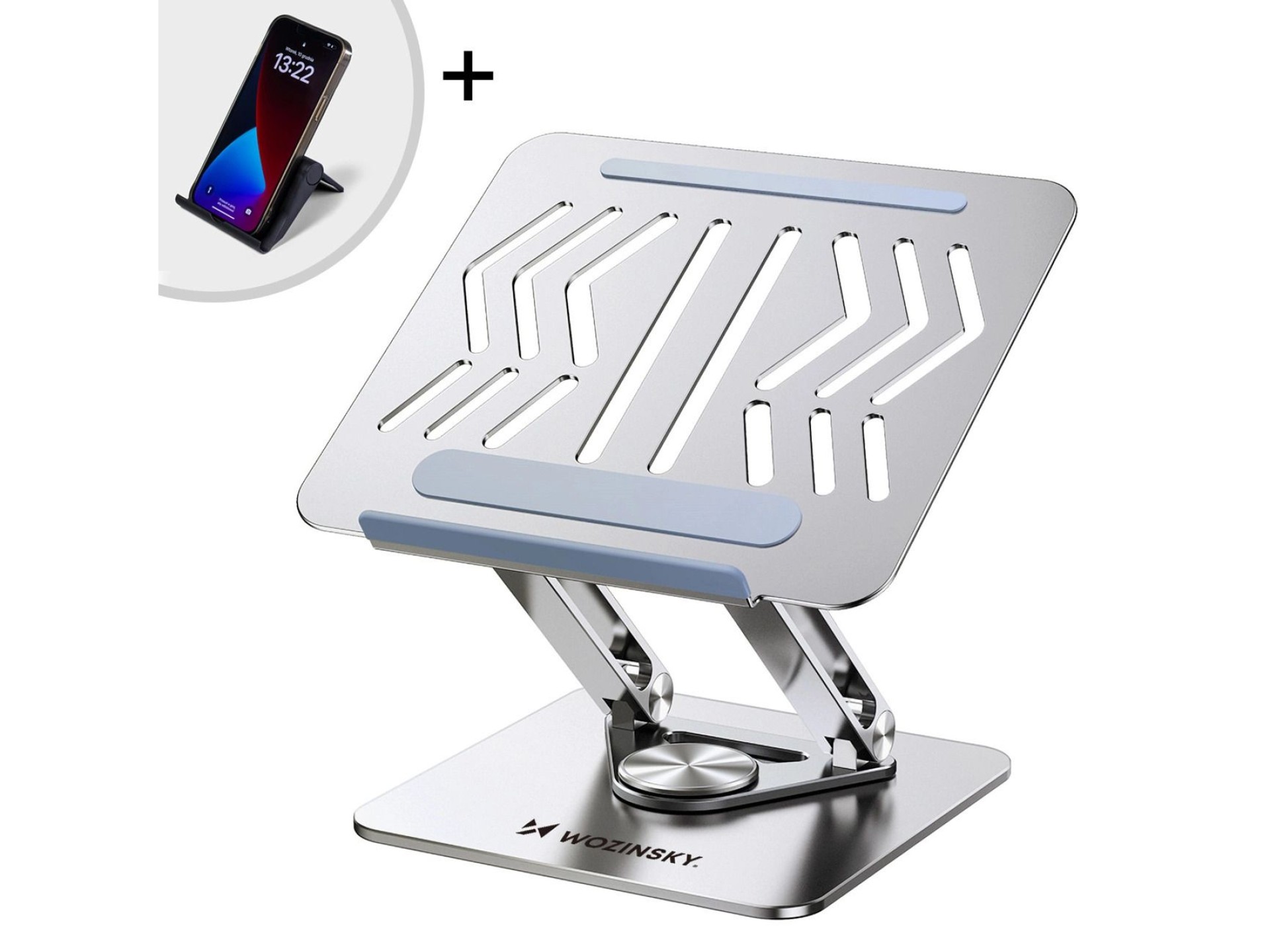 Wozinsky WRS-CPY84SS Aluminum Laptop and Tablet Stand + Free Smartphone Stand - Silver