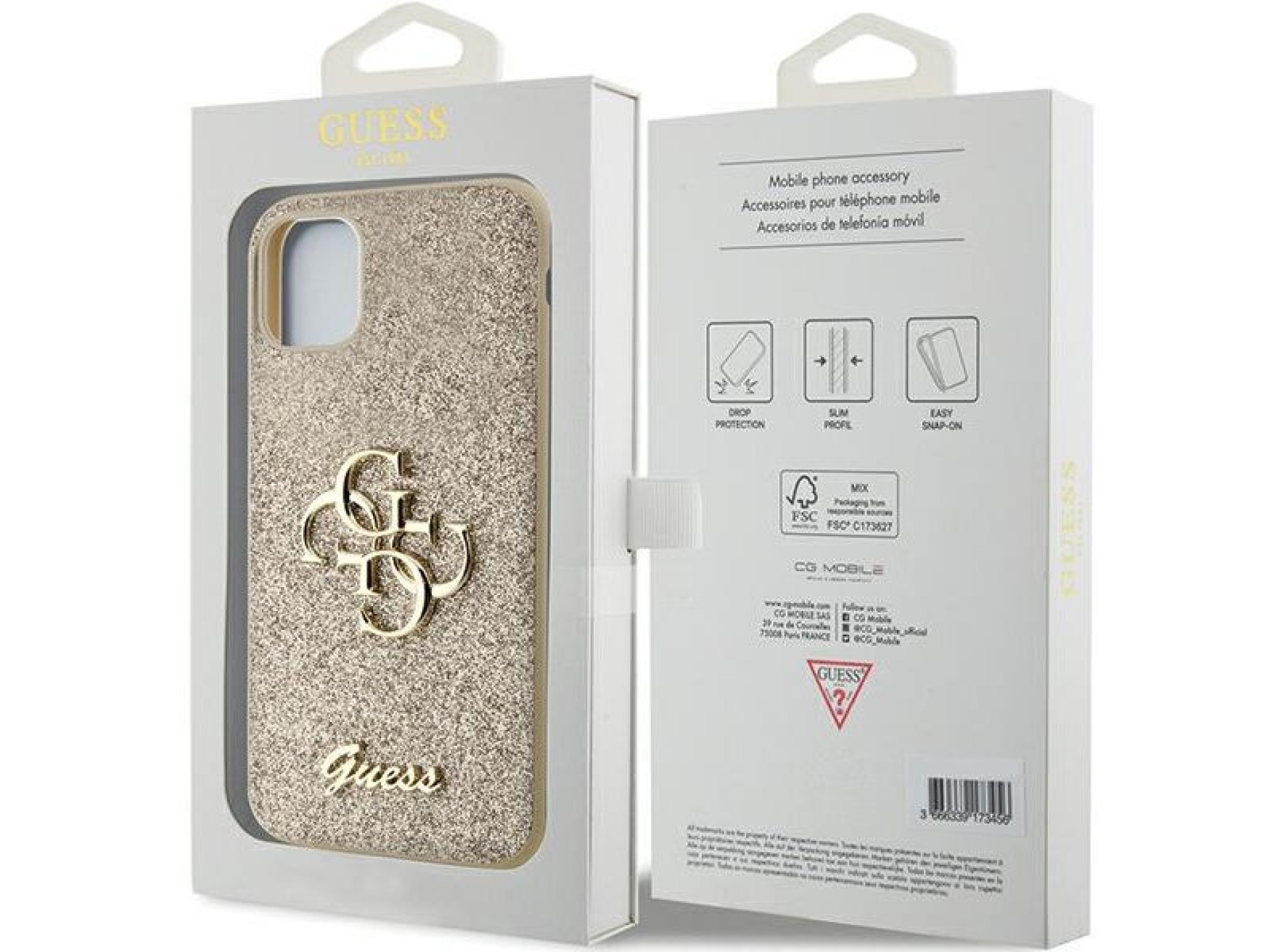 Capa Guess GUHCN61HG4SGD para iPhone 11 / Xr - Glitter dourado com escrita grande 4G