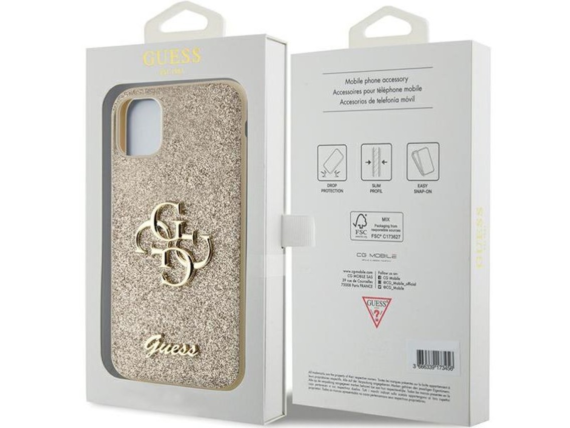 Capa Guess GUHCN61HG4SGD para iPhone 11 / Xr - Glitter dourado com escrita grande 4G