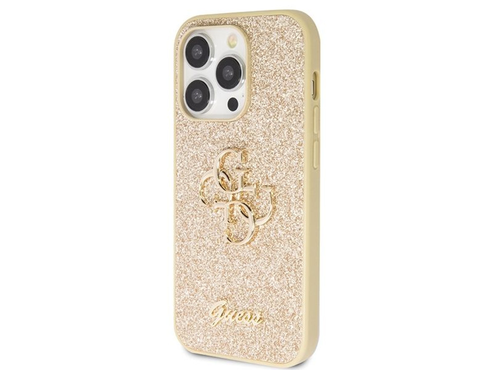 Guess GUHCP14LHG4SGD case for iPhone 14 Pro - gold Glitter Script Big 4G