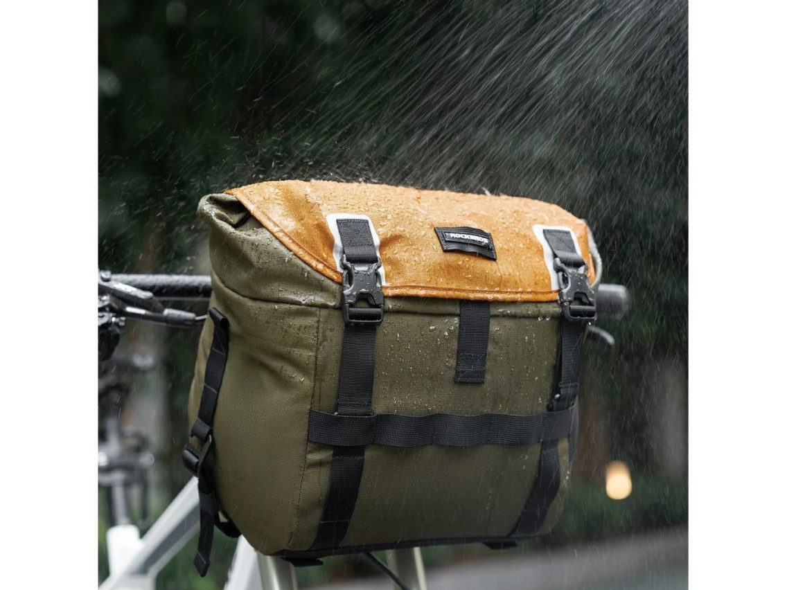 Bolsa de guidão para bicicleta Rockbros W019, 13,5-24 litros - Verde-laranja