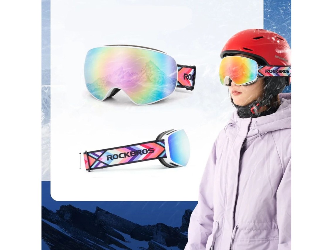 Rockbros SP284 Kids Ski Goggles Anti-Fog with UV Filter Gray Lens with Pink Mirror - White