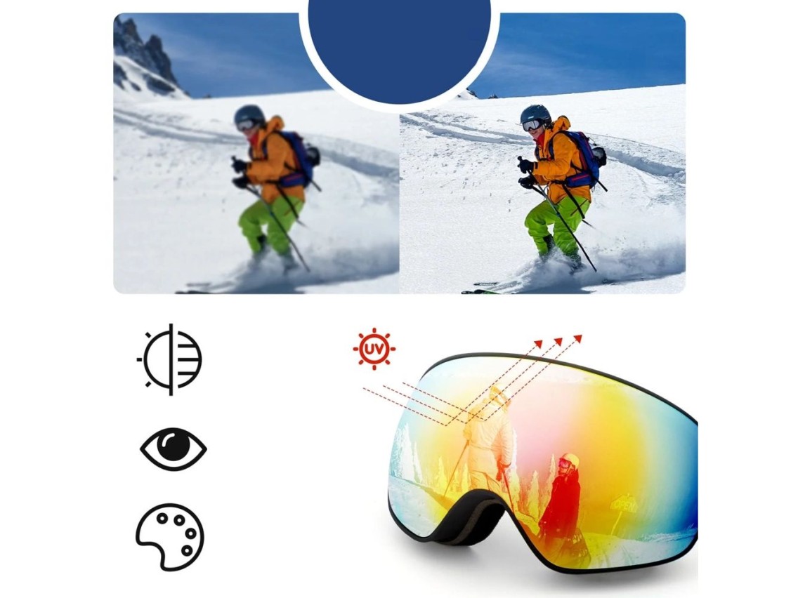 Rockbros SP284 Kids Ski Goggles Anti-Fog with UV Filter Gray Lens with Pink Mirror - White