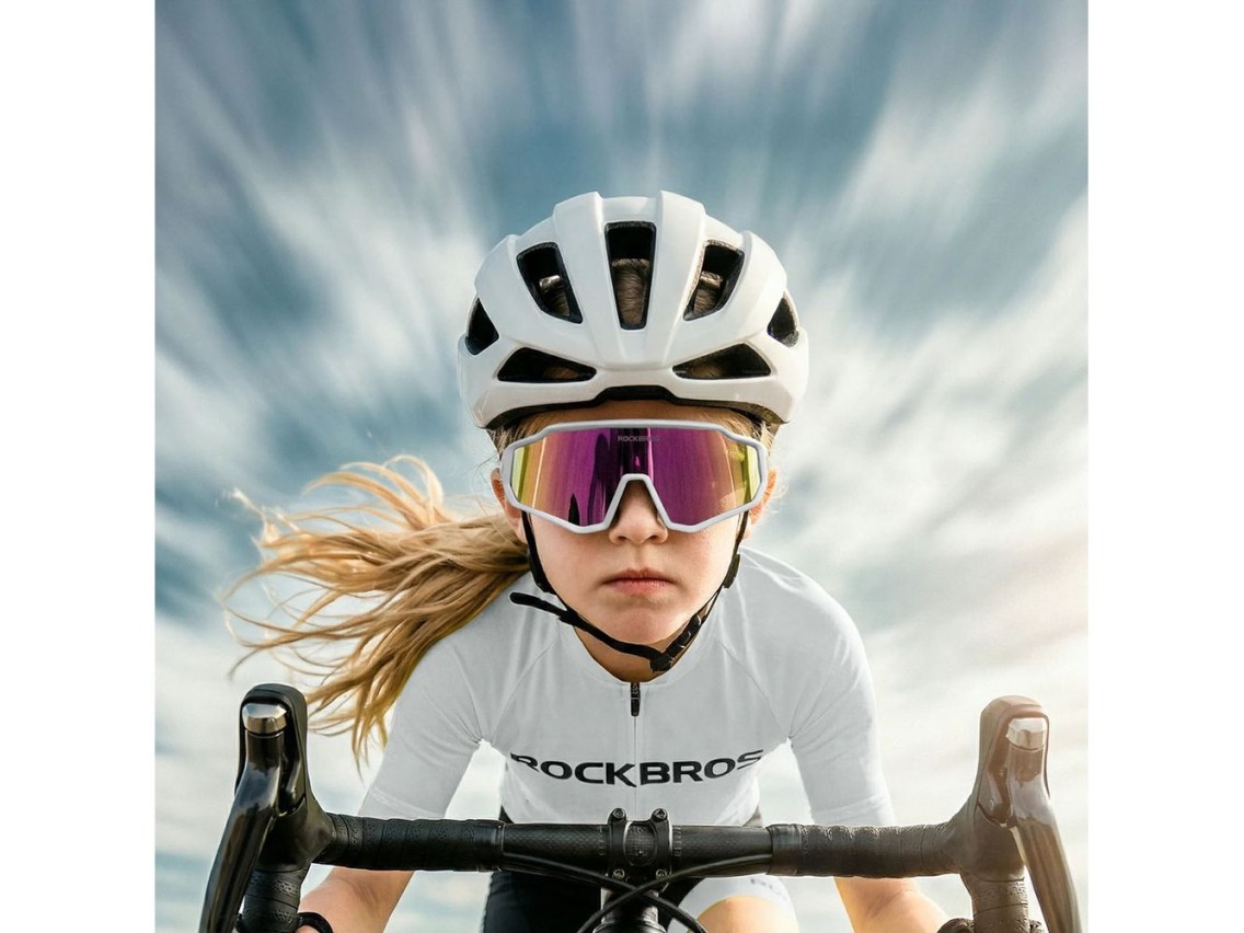 Óculos de ciclismo Rockbros SP383 Shining Warrior - Armação branca fosca, lentes vermelhas polarizad