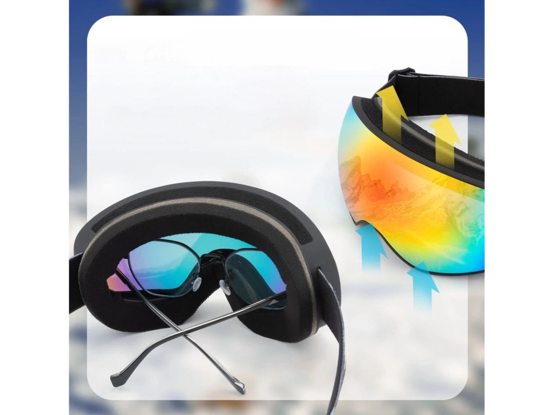 Rockbros SP284 Kids Ski Goggles Anti-Fog with UV Filter Gray Lens with Pink Mirror - White