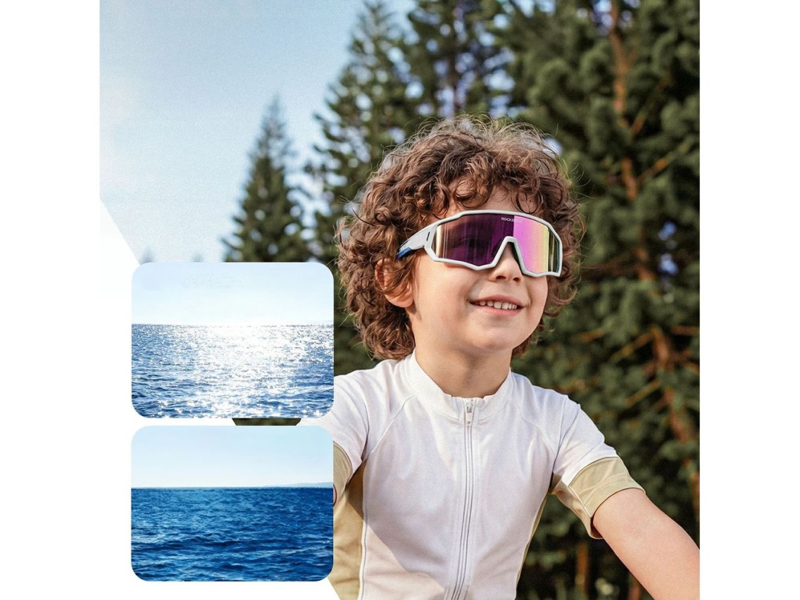 Óculos de ciclismo Rockbros SP383 Shining Warrior - Armação branca fosca, lentes vermelhas polarizad