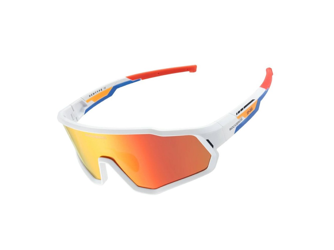 Óculos de ciclismo Rockbros SP383 Shining Warrior - Armação branca fosca, lentes vermelhas polarizad