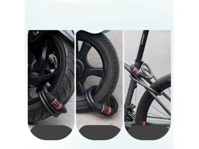 Cadeado para bicicleta Rockbros RKS507 com c�digo de 5 d�gitos, cabo de a�o, 180 cm - preto