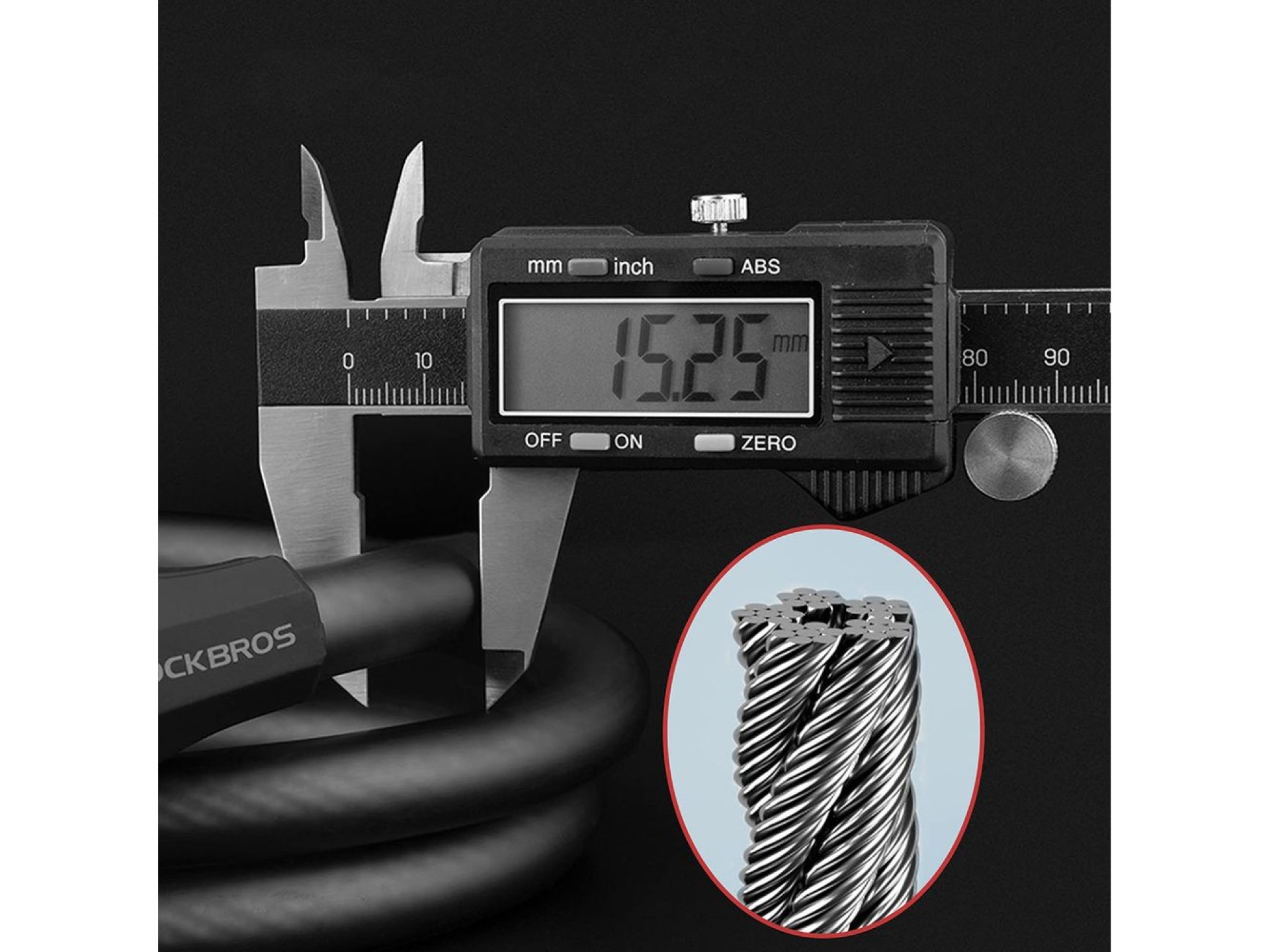 Rockbros RKS507 bicycle lock with 5-digit code, steel cable, 180 cm - black