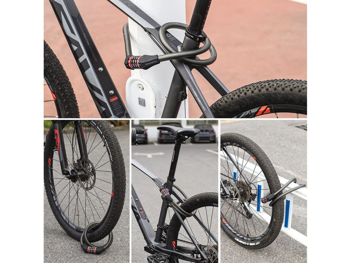 Rockbros RKS507 bicycle lock with 5-digit code, steel cable, 180 cm - black
