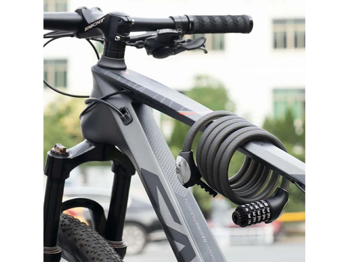 Cadeado para bicicleta Rockbros RKS531 com código de 5 dígitos, cabo de aço de 180 cm com iluminação
