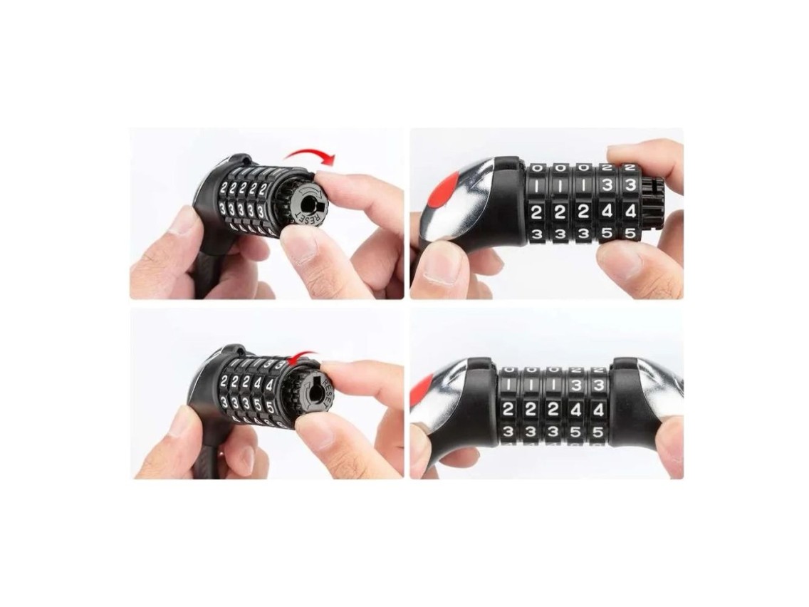 Cadeado para bicicleta Rockbros RKS531 com código de 5 dígitos, cabo de aço de 180 cm com iluminação