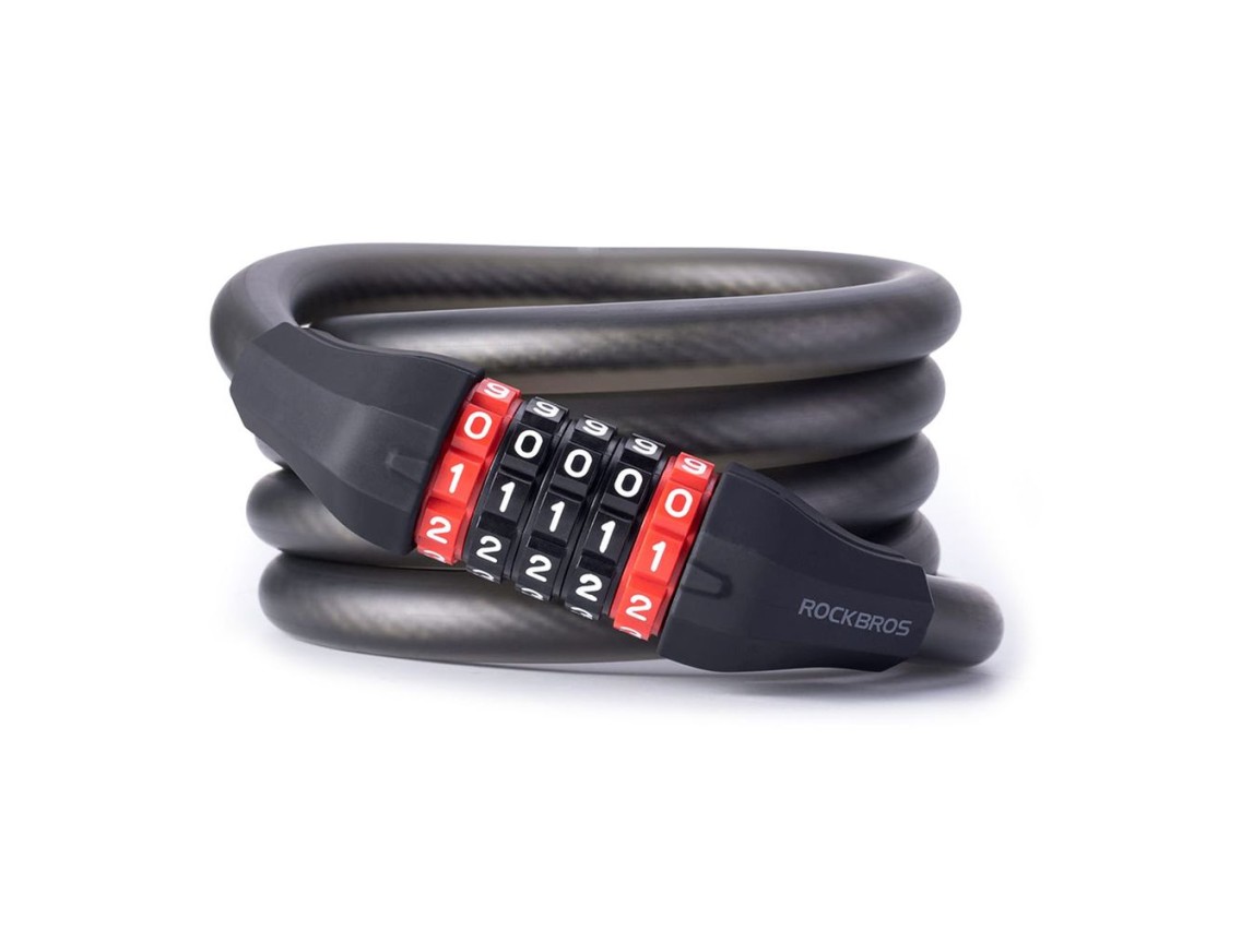 Rockbros RKS507 bicycle lock with 5-digit code, steel cable, 180 cm - black