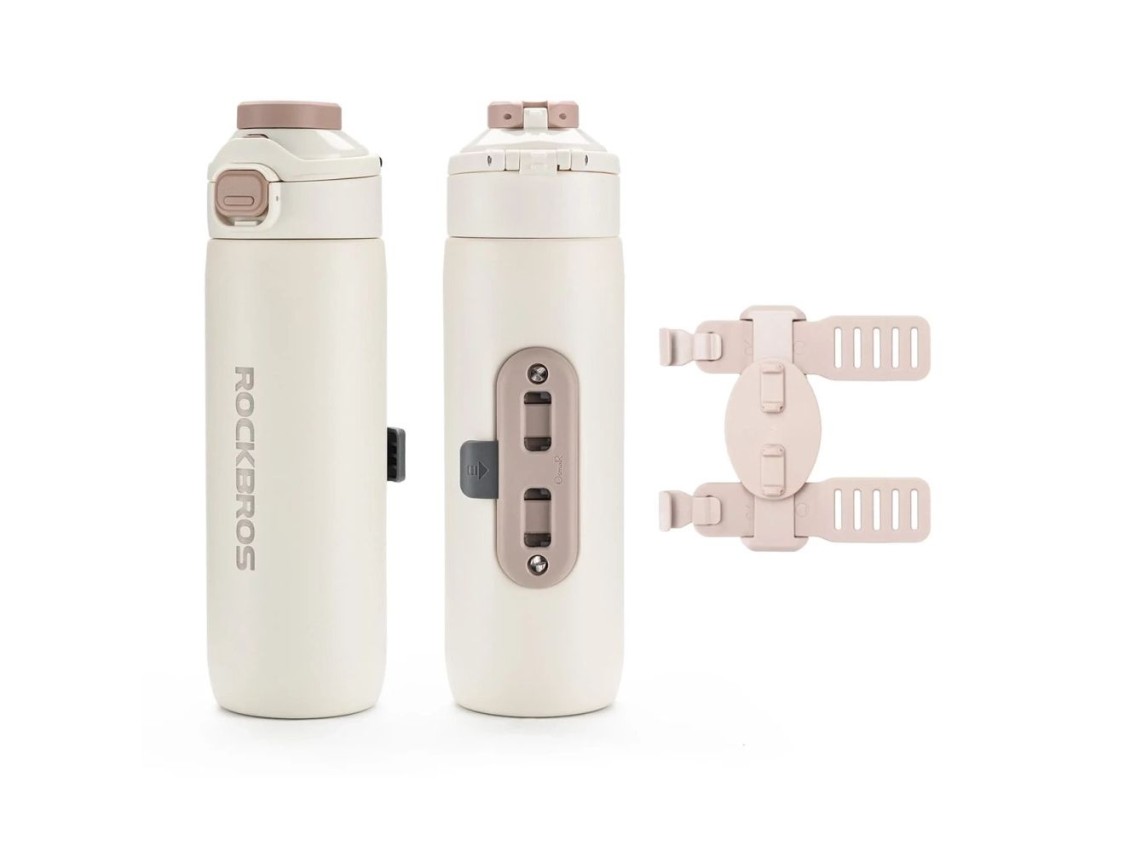 Rockbros S550H-1 700 ml Thermal Bottle with Magnetic Holder and Mounting Strap - Beige