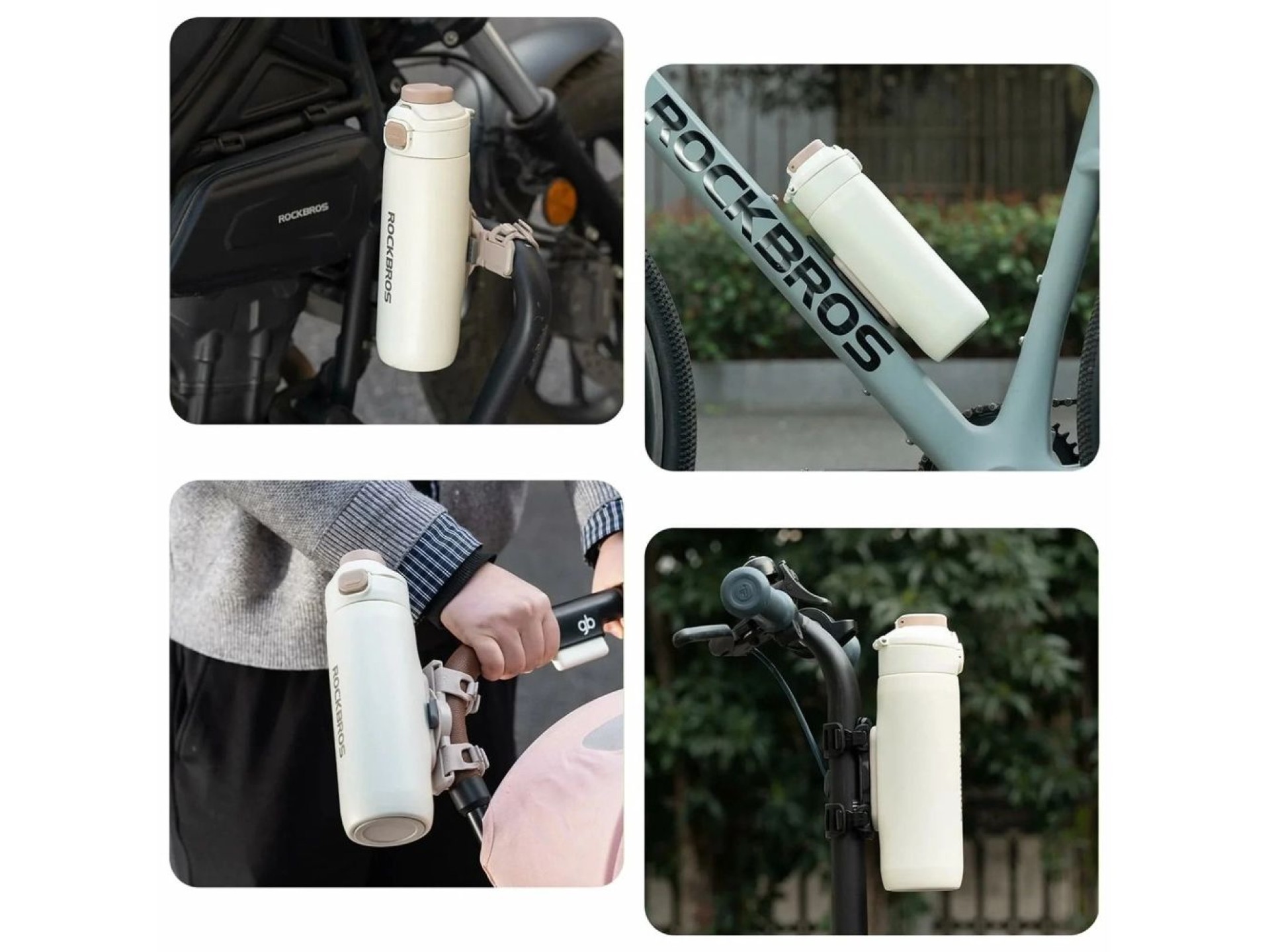 Garrafa térmica Rockbros S550H-1 de 700 ml com suporte magnético e alça de fixação - Bege