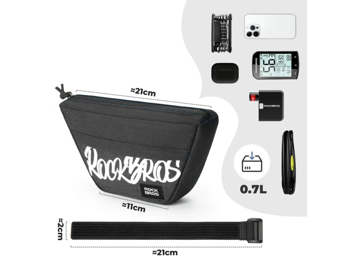 Bolsa trapezoidal para guidão de bicicleta Rockbros G011 Flash Journey, 0,7 l - preta