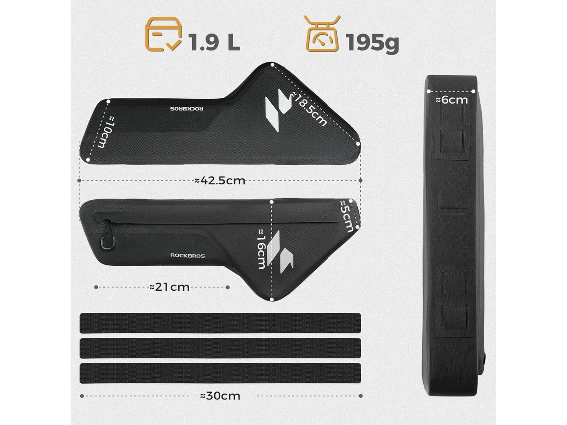 Bolsa impermeável para quadro de bicicleta Rockbros AS-152, 1,9L - Preta