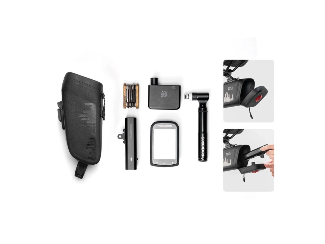 Rockbros AS-141 Lightweight Bicycle Seat Bag with Smart Rear Light - Black