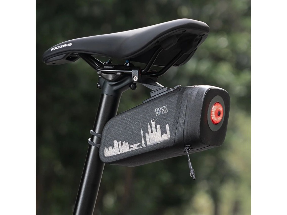 Rockbros AS-141 Lightweight Bicycle Seat Bag with Smart Rear Light - Black