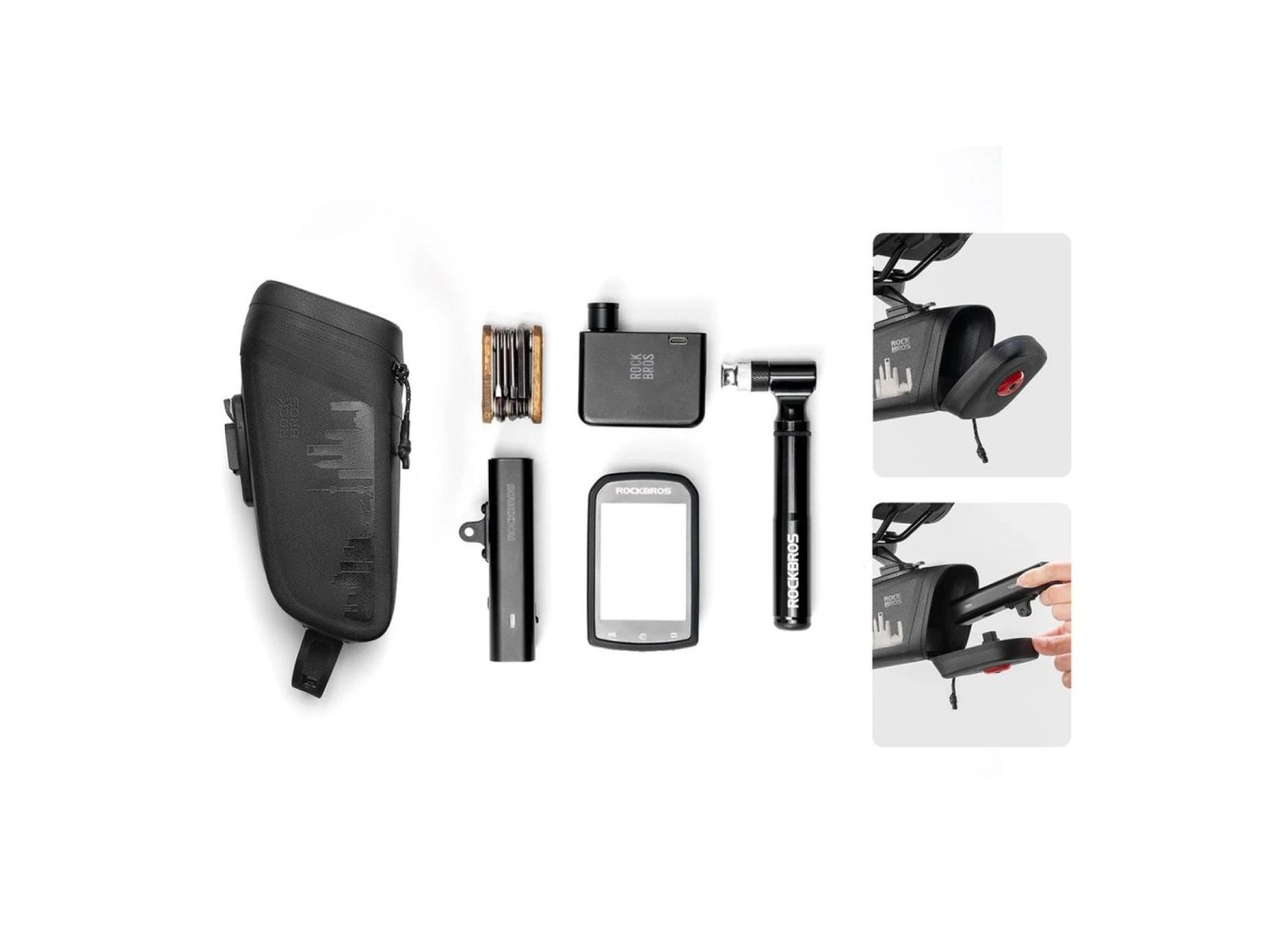 Rockbros AS-141 Lightweight Bicycle Seat Bag with Smart Rear Light - Black