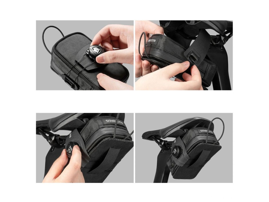Bolsa de selim para bicicleta Rockbros P010 de 0,2L com suporte para garrafa de 0,6L - Preta