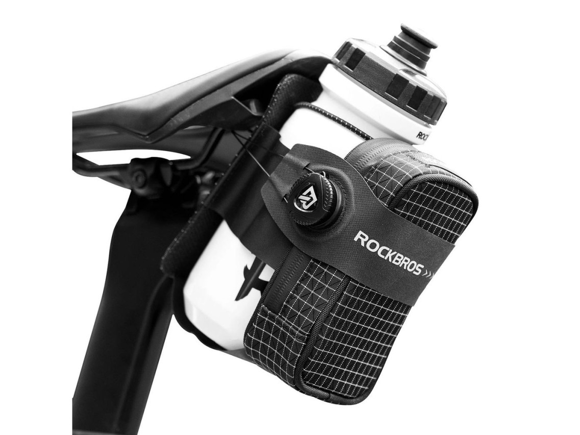 Bolsa de selim para bicicleta Rockbros P010 de 0,2L com suporte para garrafa de 0,6L - Preta