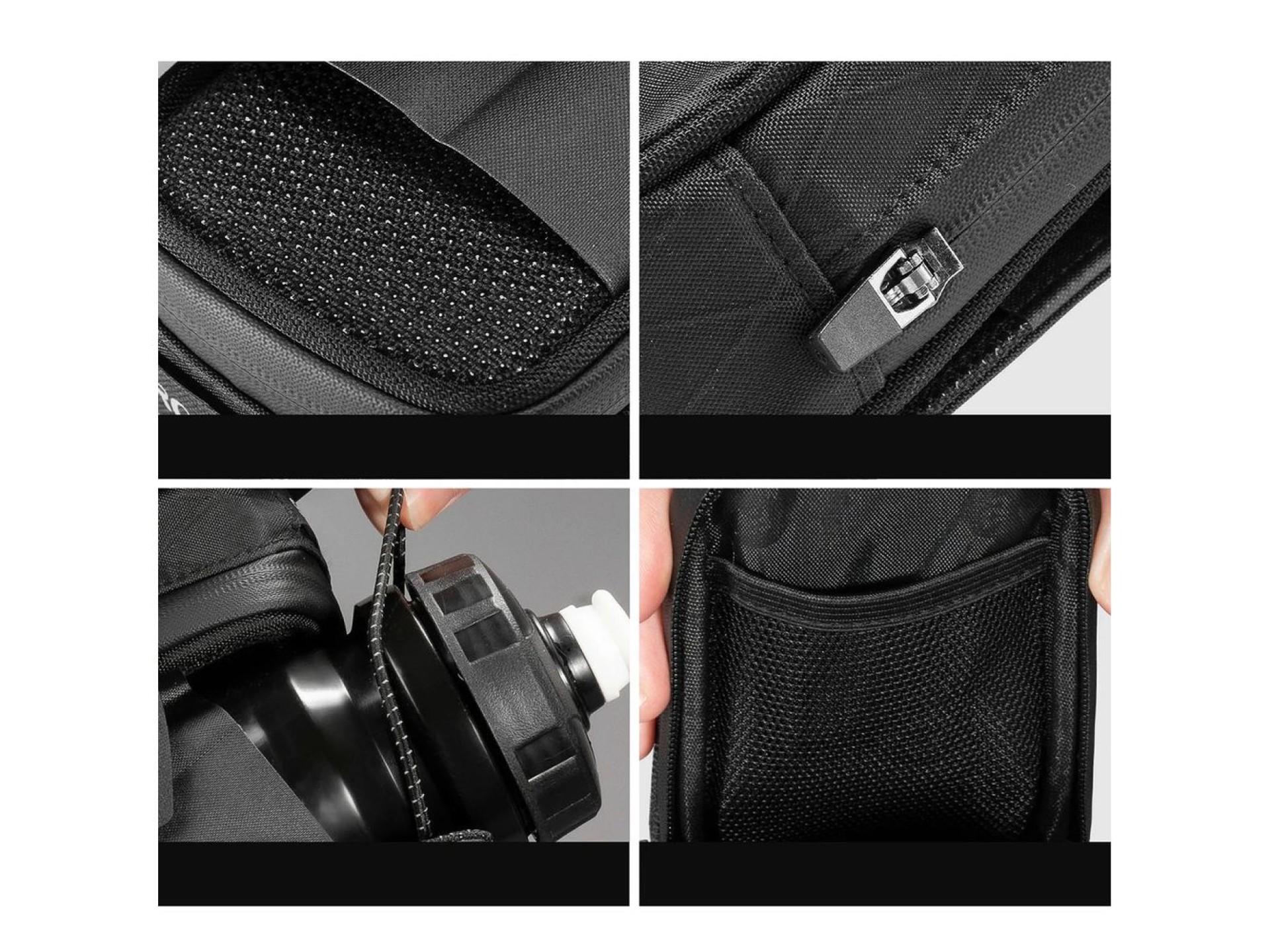 Bolsa de selim para bicicleta Rockbros P010 de 0,2L com suporte para garrafa de 0,6L - Preta