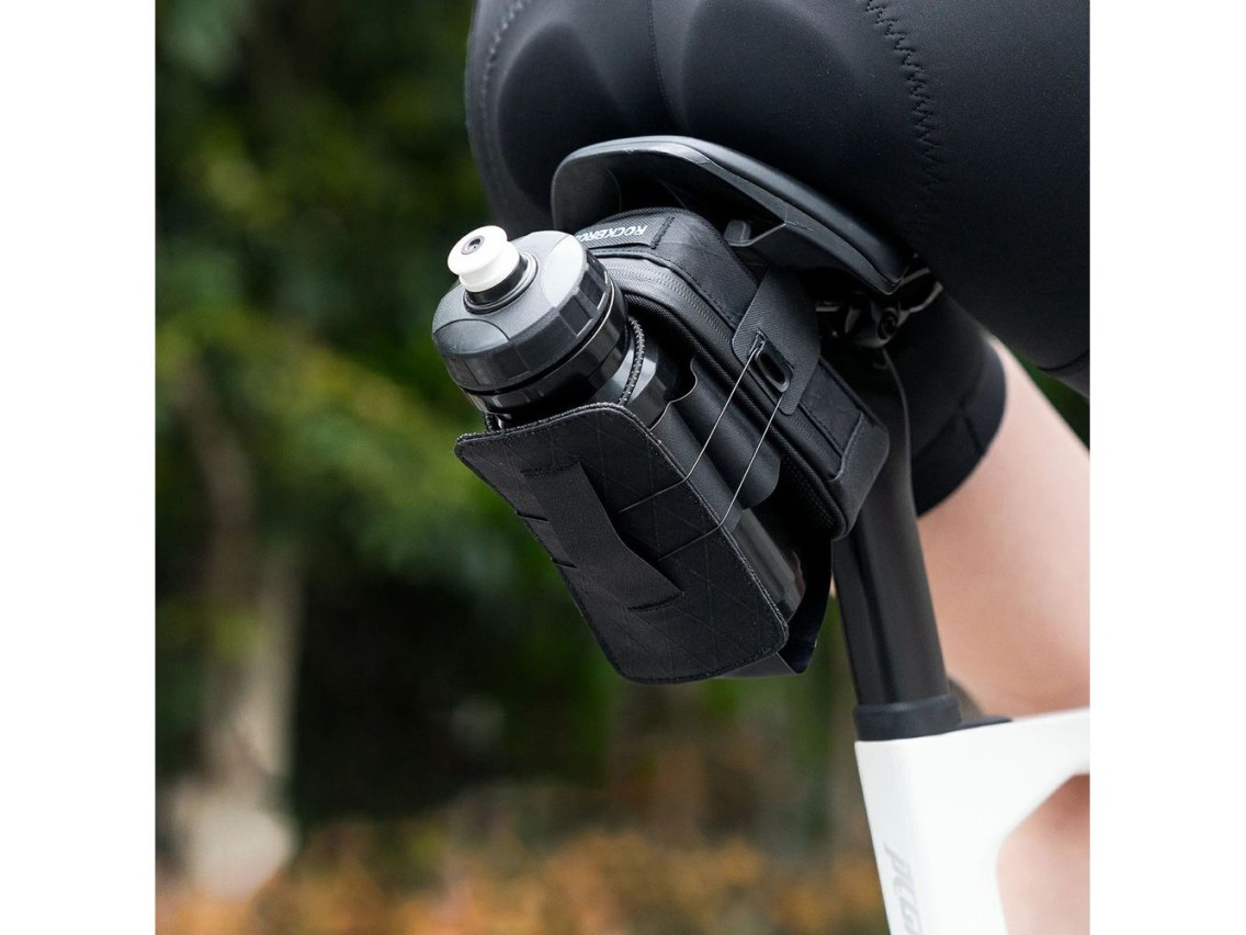 Bolsa de selim para bicicleta Rockbros P010 de 0,2L com suporte para garrafa de 0,6L - Preta