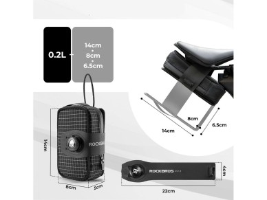Rockbros P010 0.2L Bike Saddle Bag with 0.6L Bottle Holder - Black Rockbros P010 0.2L Bike Saddle Bag with 0.6L Bottle Holder - Black