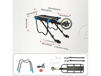 Suporte para bicicletas Rockbros Shelves HJ10010 com montagem r�pida e refletor - Preto