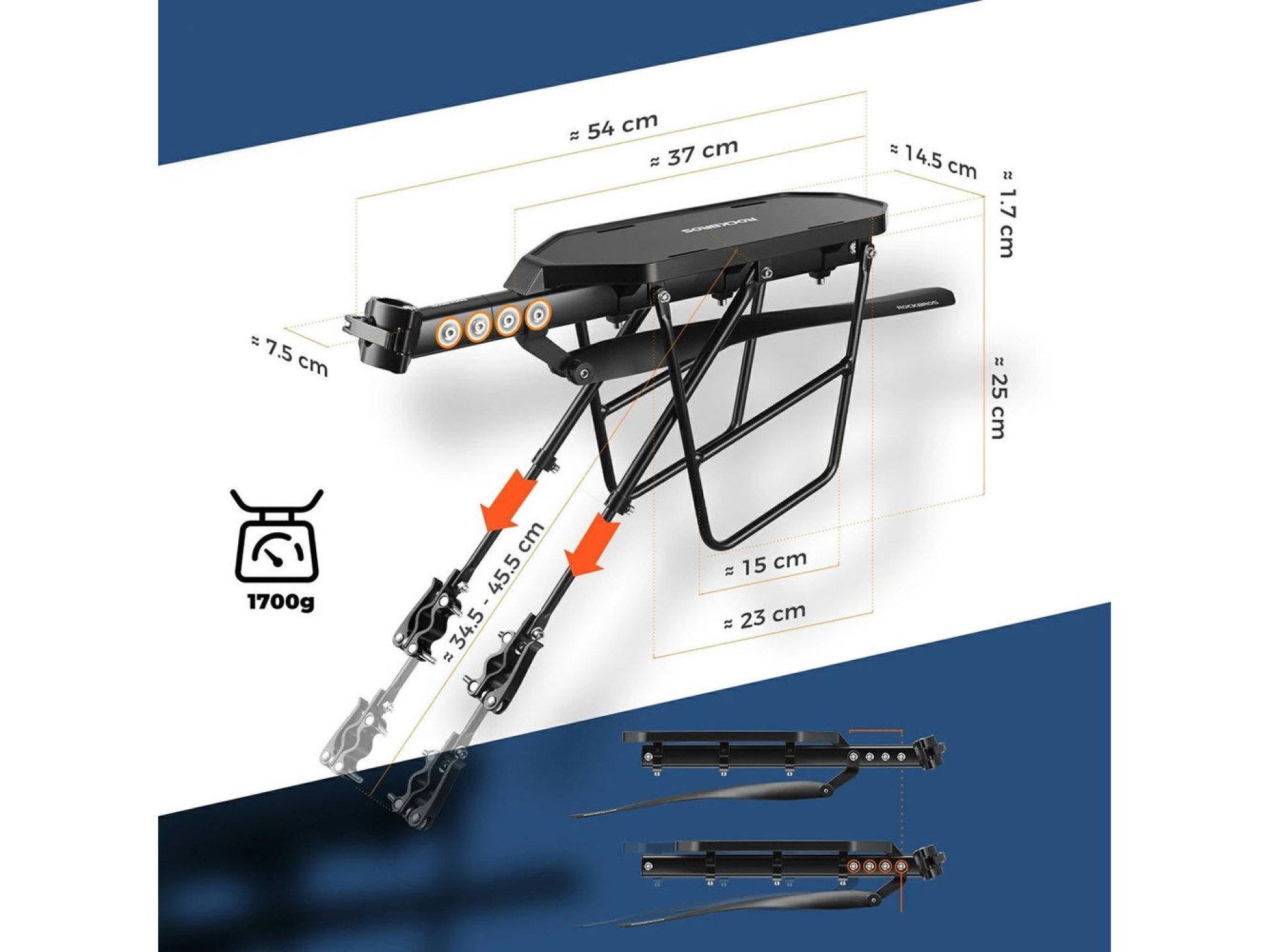 Suporte para bicicletas Rockbros RBHJ-1 Black Diamond com para-lama e sistema de fixação rápida para