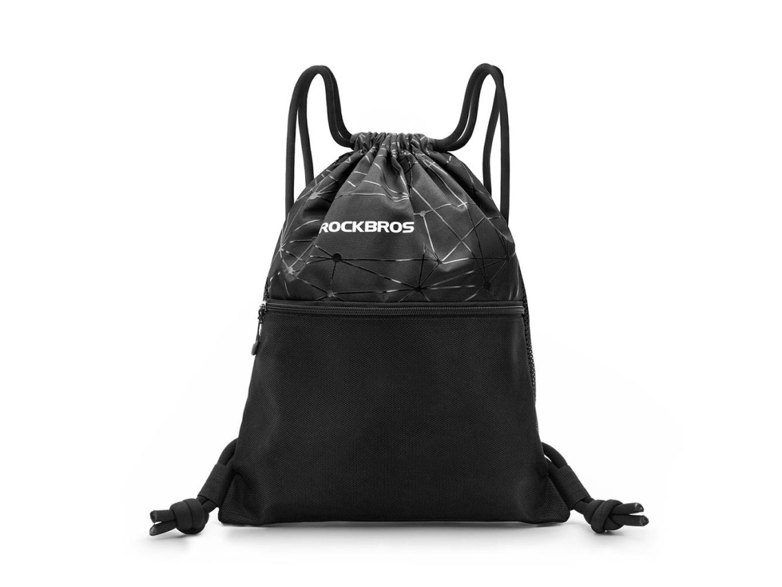 Rockbros D49-2 sports backpack bag with drawstring, zipper pocket and ventilated back 9 l - black