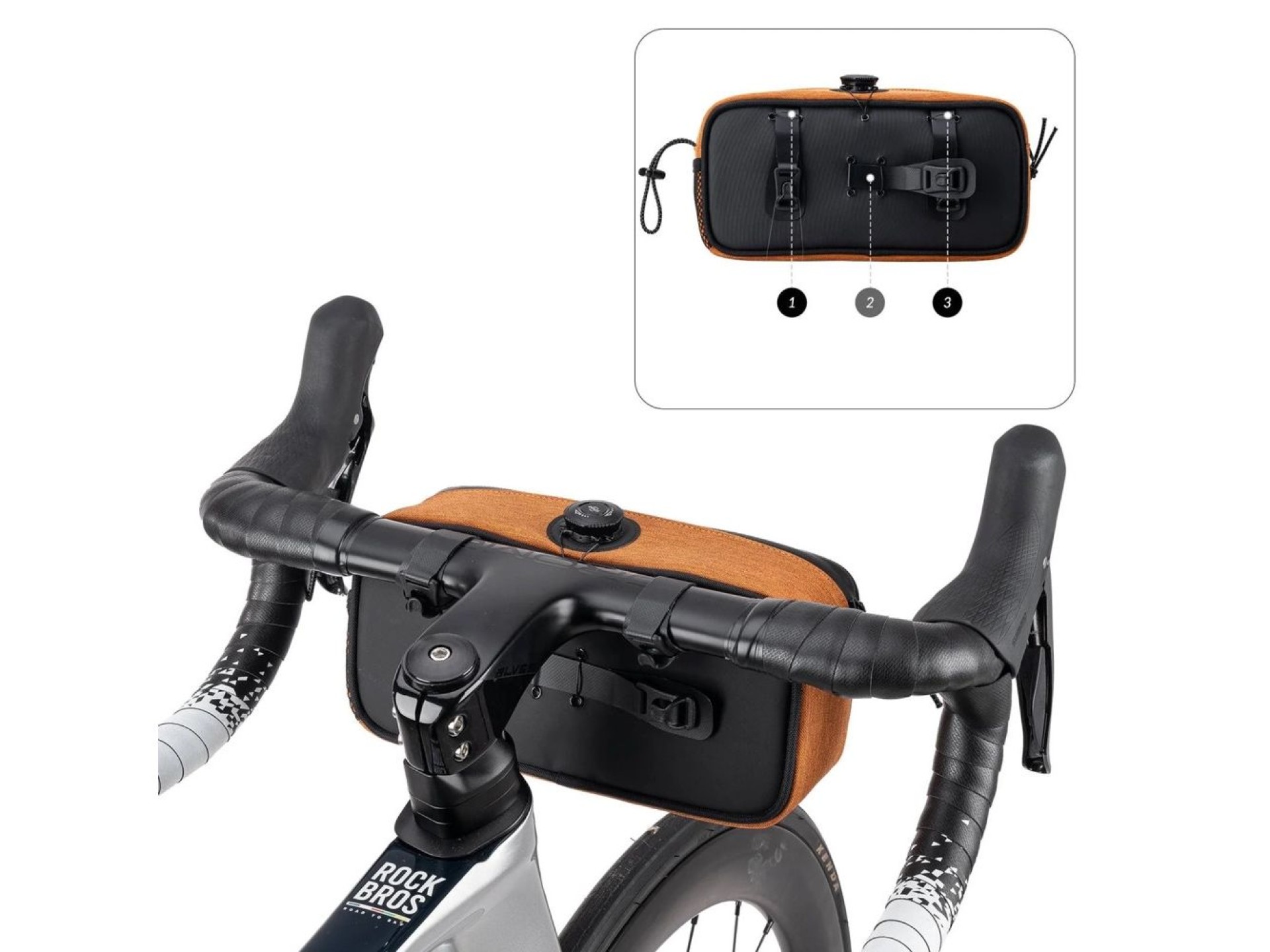 Bolsa de guidão para bicicleta Rockbros TL001 ROAD TO SKY 1.9L à prova d'água - Laranja