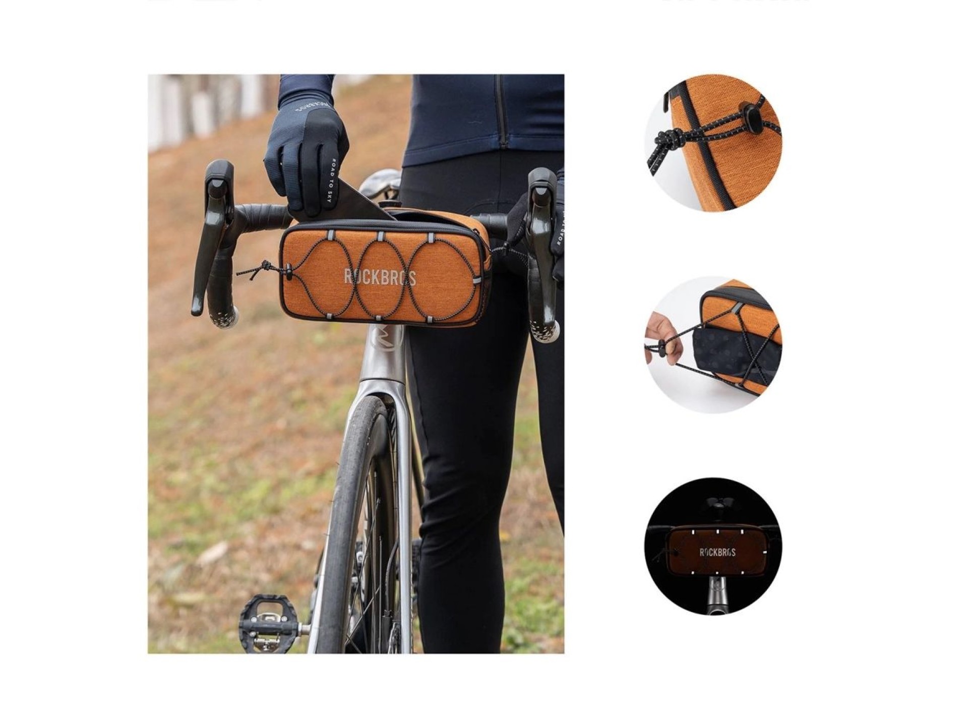 Bolsa de guidão para bicicleta Rockbros TL001 ROAD TO SKY 1.9L à prova d'água - Laranja