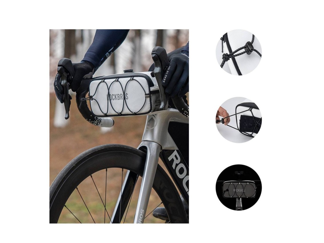Bolsa de guidão impermeável Rockbros TL001 ROAD TO SKY 1.9L para bicicleta - Branca