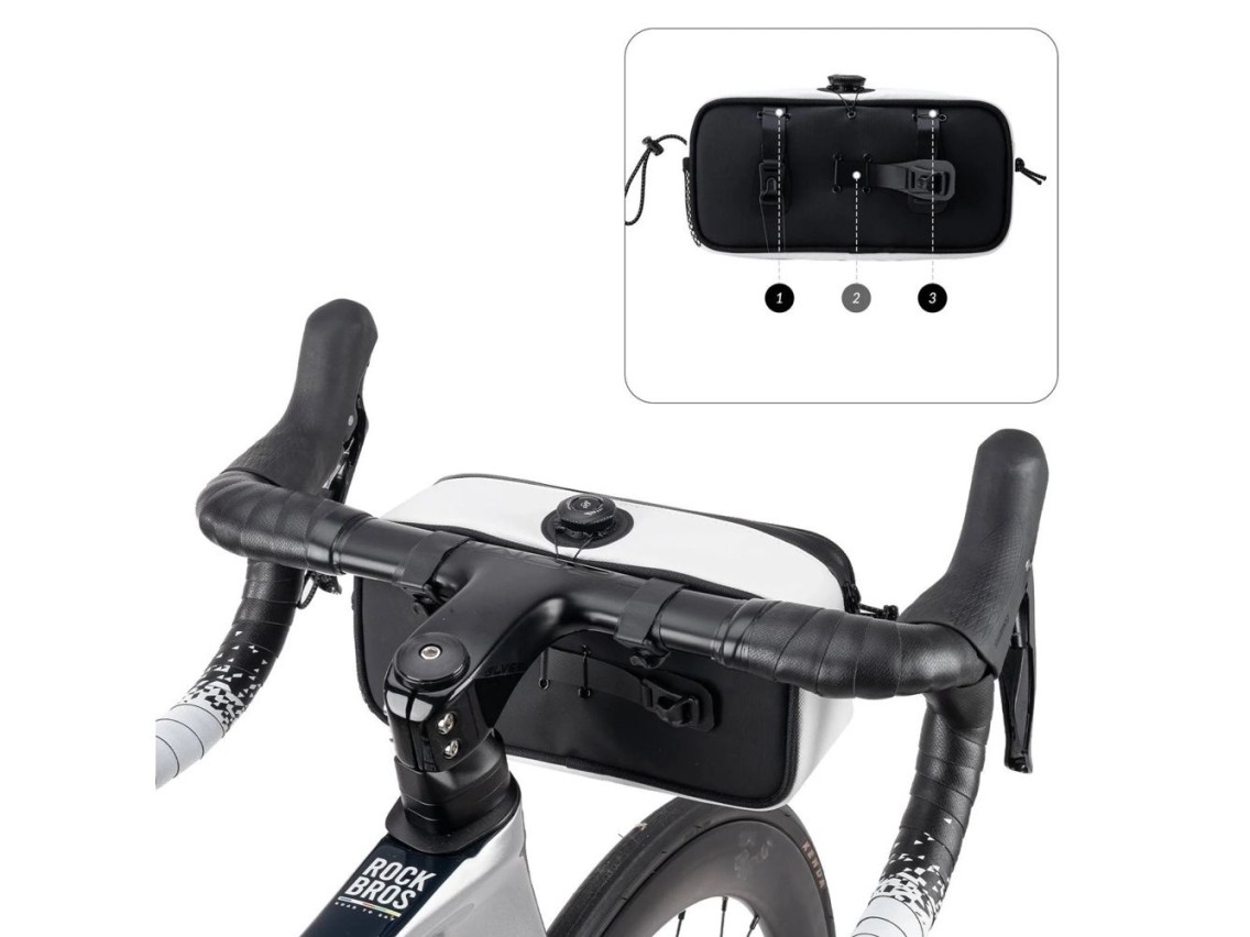 Bolsa de guidão impermeável Rockbros TL001 ROAD TO SKY 1.9L para bicicleta - Branca