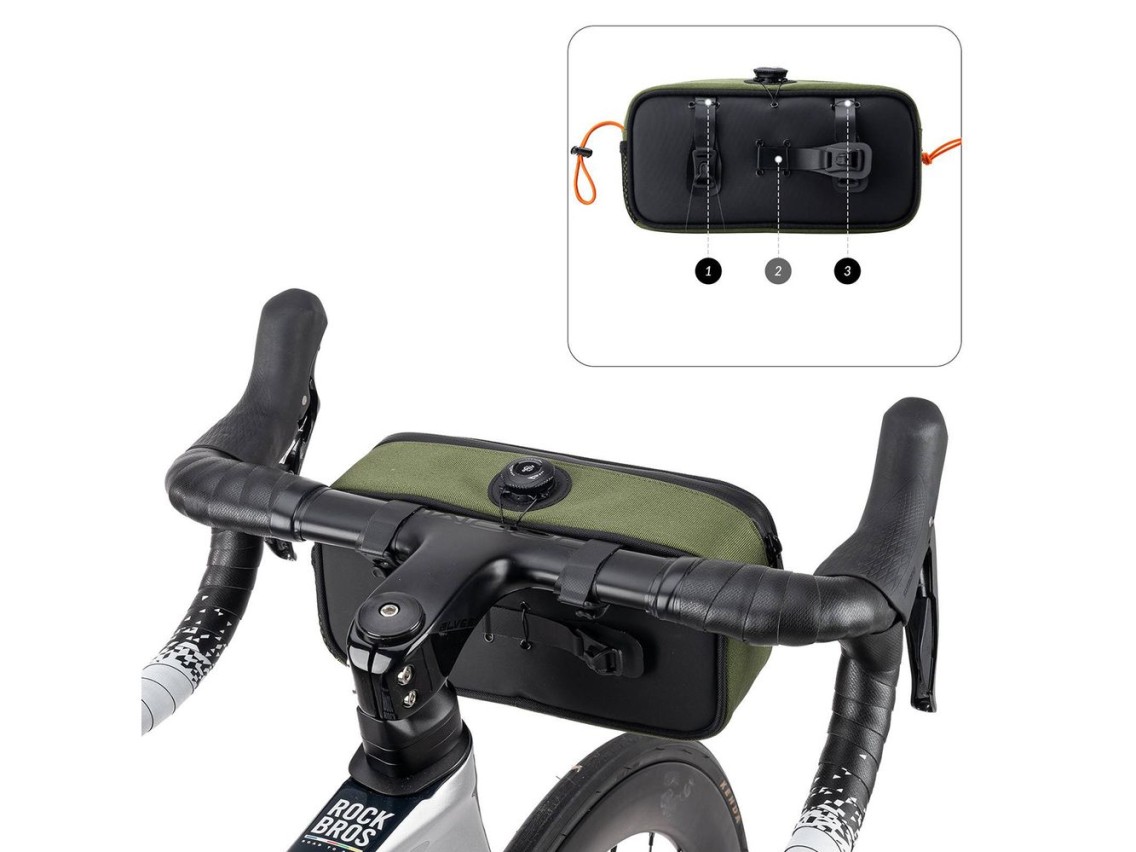 Bolsa de guidão impermeável Rockbros TL001 ROAD TO SKY 1.9L para bicicleta - Verde