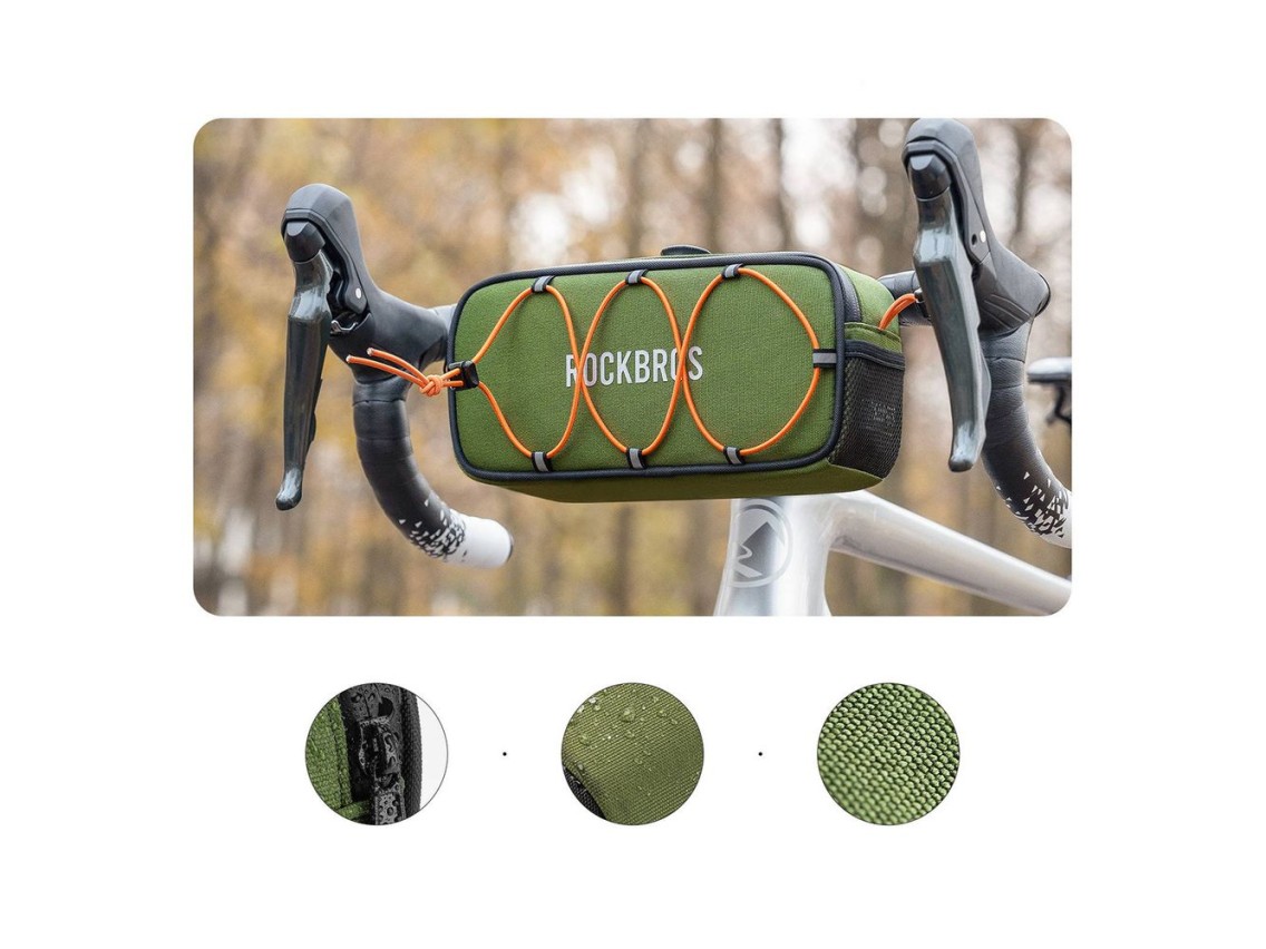 Bolsa de guidão impermeável Rockbros TL001 ROAD TO SKY 1.9L para bicicleta - Verde