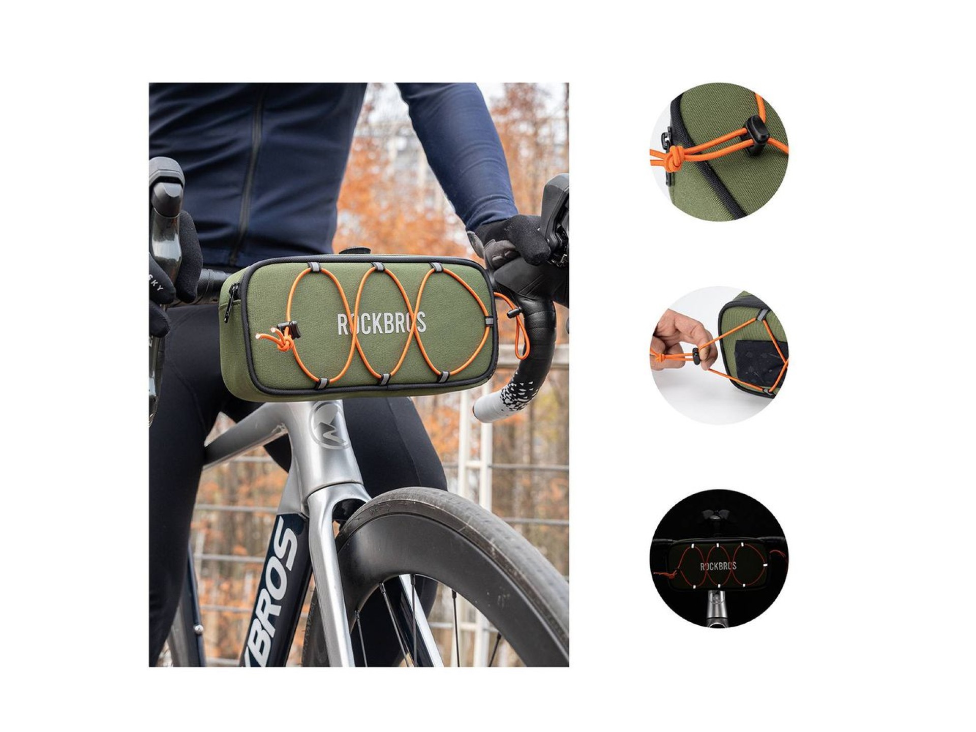 Bolsa de guidão impermeável Rockbros TL001 ROAD TO SKY 1.9L para bicicleta - Verde