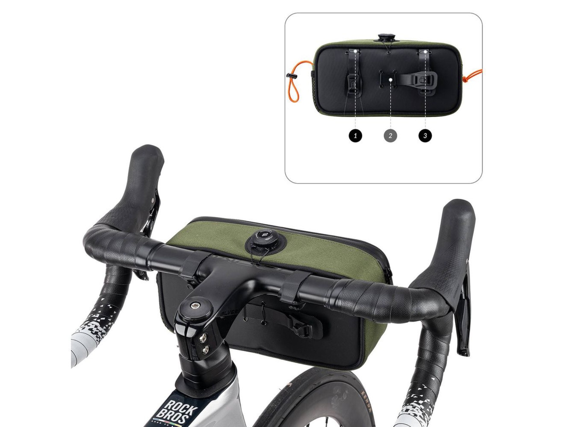Bolsa de guidão impermeável Rockbros TL001 ROAD TO SKY 1.9L para bicicleta - Verde