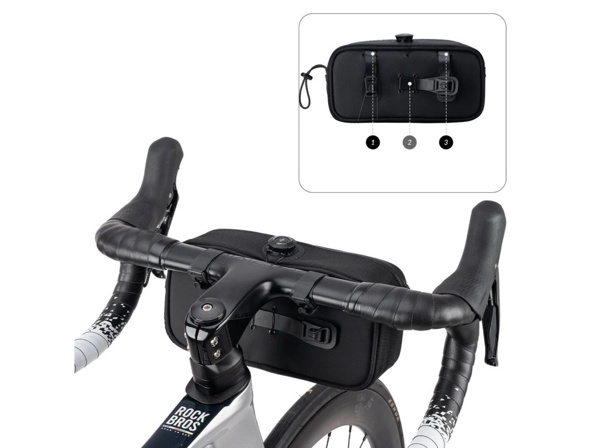 Bolsa de guidão impermeável Rockbros TL001 ROAD TO SKY 1.9L para bicicleta - Preta