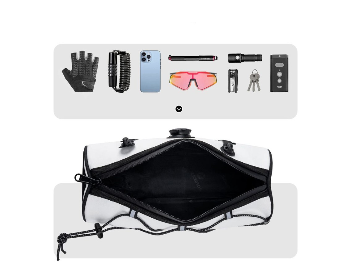 Bolsa de guidão impermeável Rockbros TL002 ROAD TO SKY 1.5L para bicicleta - Branca