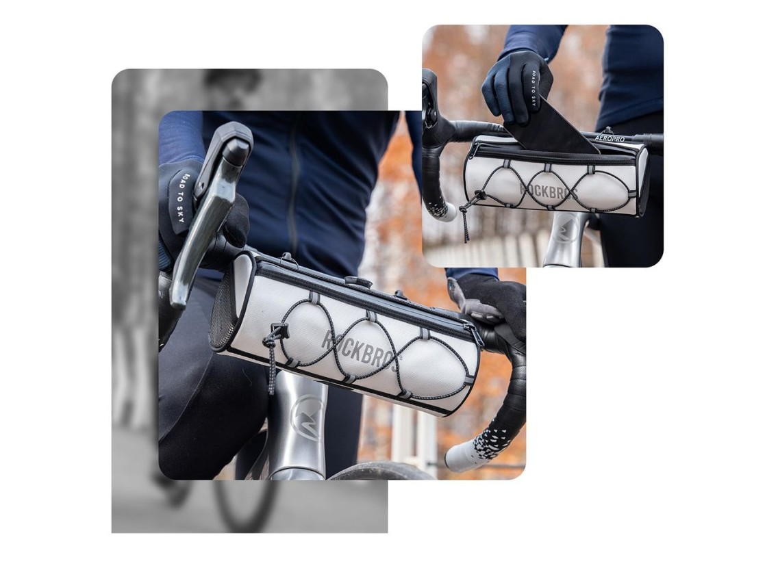 Bolsa de guidão impermeável Rockbros TL002 ROAD TO SKY 1.5L para bicicleta - Branca
