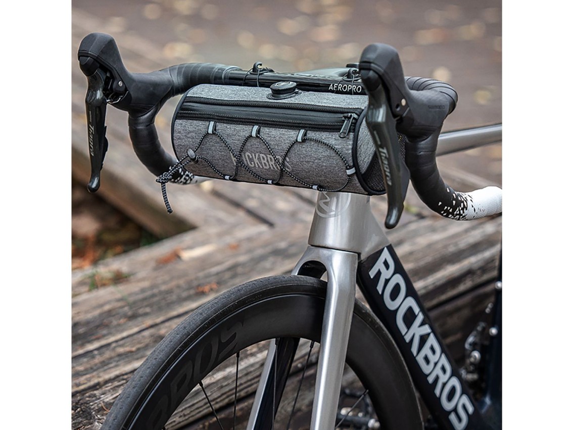 Bolsa de guidão impermeável Rockbros TL002 ROAD TO SKY 1.5L para bicicleta - Cinza